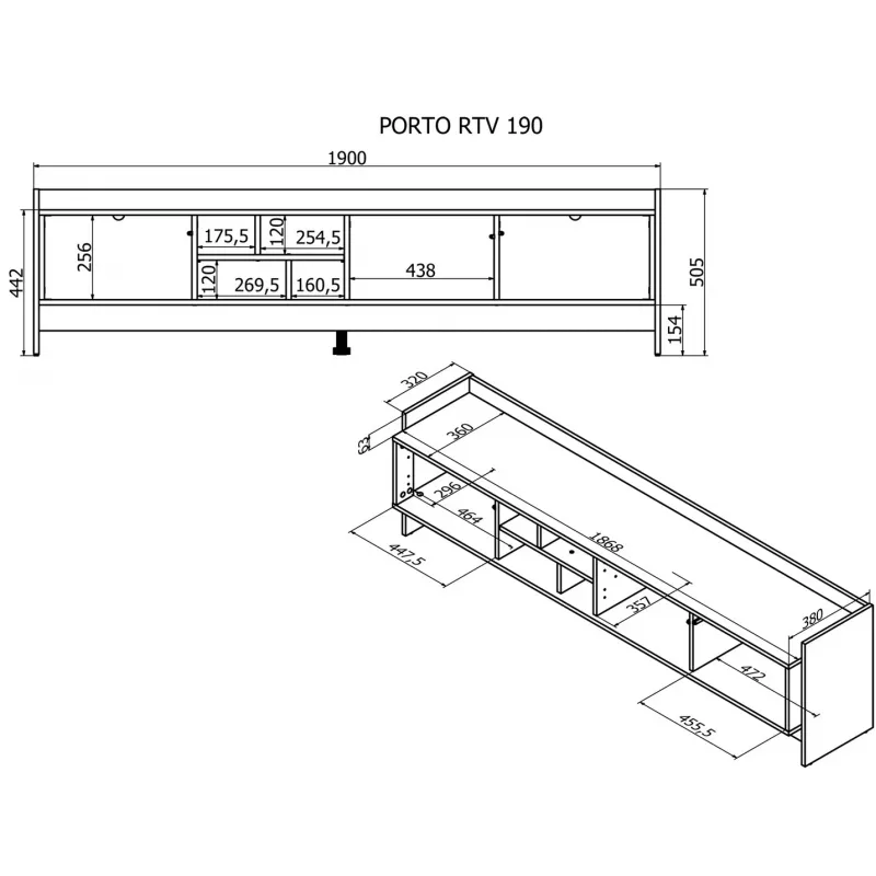 Cama RTV PORTO 3D Spintelė 190x38x50 ąžuolas/juodas