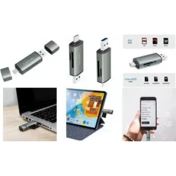 LogiLink CR0043 USB 3.2 Gen 1 SD/microSD kortelių skaitytuvas, USB-A ir USB-C, aliuminis
