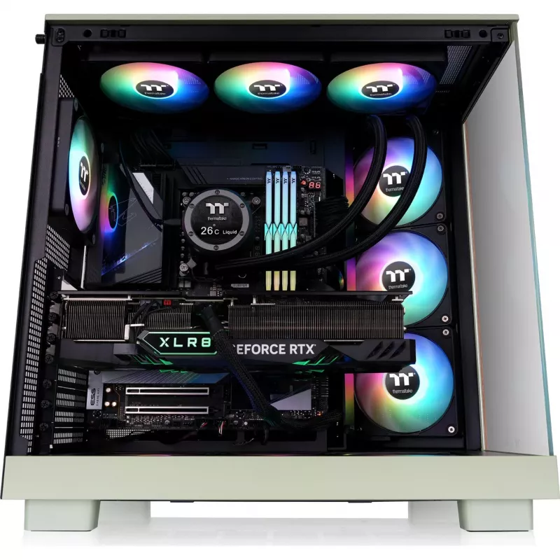 Korpusas Thermaltake View 380 XL WS ARGB, Light Green/Wood, 2x grūdintas stiklas, medžio tekstūra