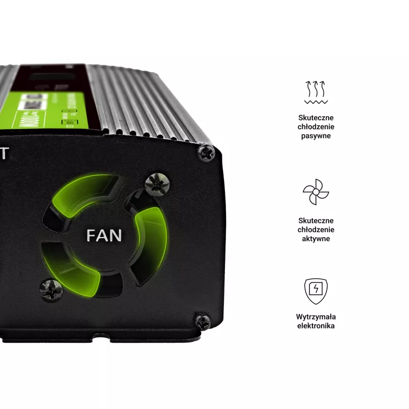 Green Cell PowerInverter LCD 12 V 500W/1000W automobilinis keitiklis su ekranu – gryno sinuso bangos keitiklis, juodas