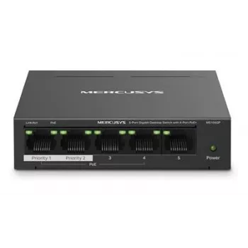 Mercusys 5 prievadų gigabitinis darbalaukio tinklo jungiklis su 4 PoE+ prievadais