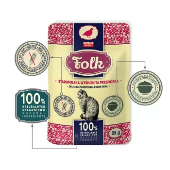 FOLK Delicious tradicinis lenkiškas putpelis – šlapias kačių maistas – 85g