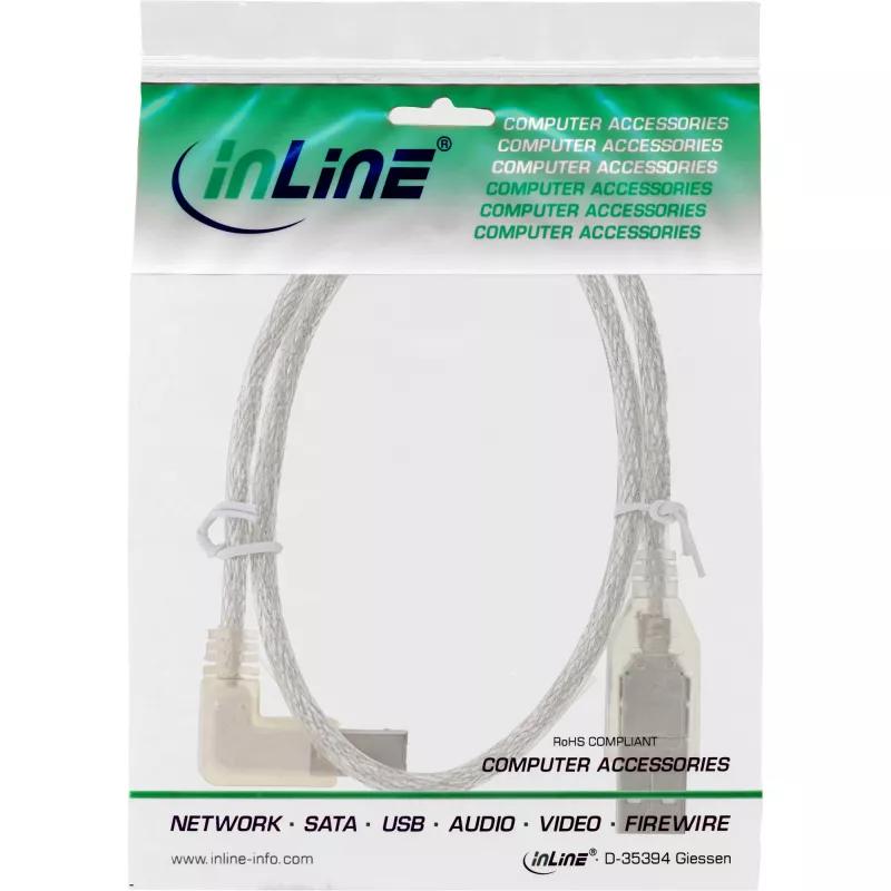 Microconnect USBAB5ANGLED-L USB kabelis USB 2.0 5 m USB A USB B Baltas