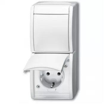 Kombinuotas kištukinis lizdas su jungikliu Busch-Jaeger 2601/6/20 EW-54 CEE 7/3 2P+E 16A 250V IP44 Baltas