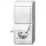 Kombinuotas kištukinis lizdas su jungikliu Busch-Jaeger 2601/6/20 EW-54 CEE 7/3 2P+E 16A 250V IP44 Baltas