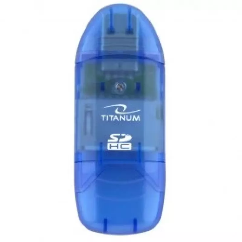 Kortelių skaitytuvas Titanum TA101B USB 2.0, mėlynas – palaiko MicroSD, SD/SDHC, MMC, MS formatus, 480 Mbit/s