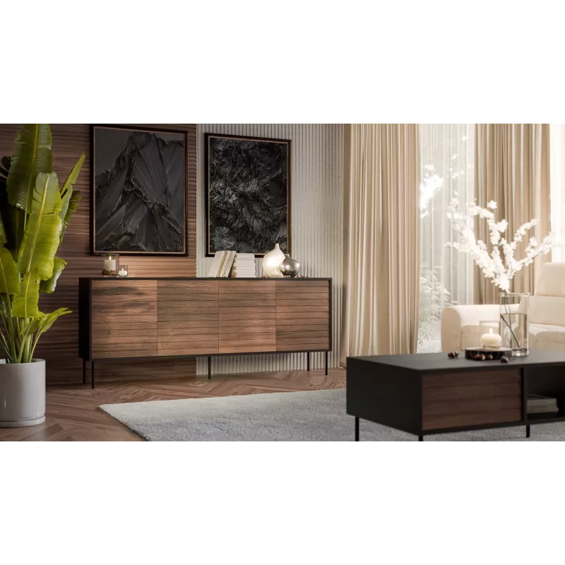 Cama 4D CORTINA komoda 200x40x81 juodas/riešutas