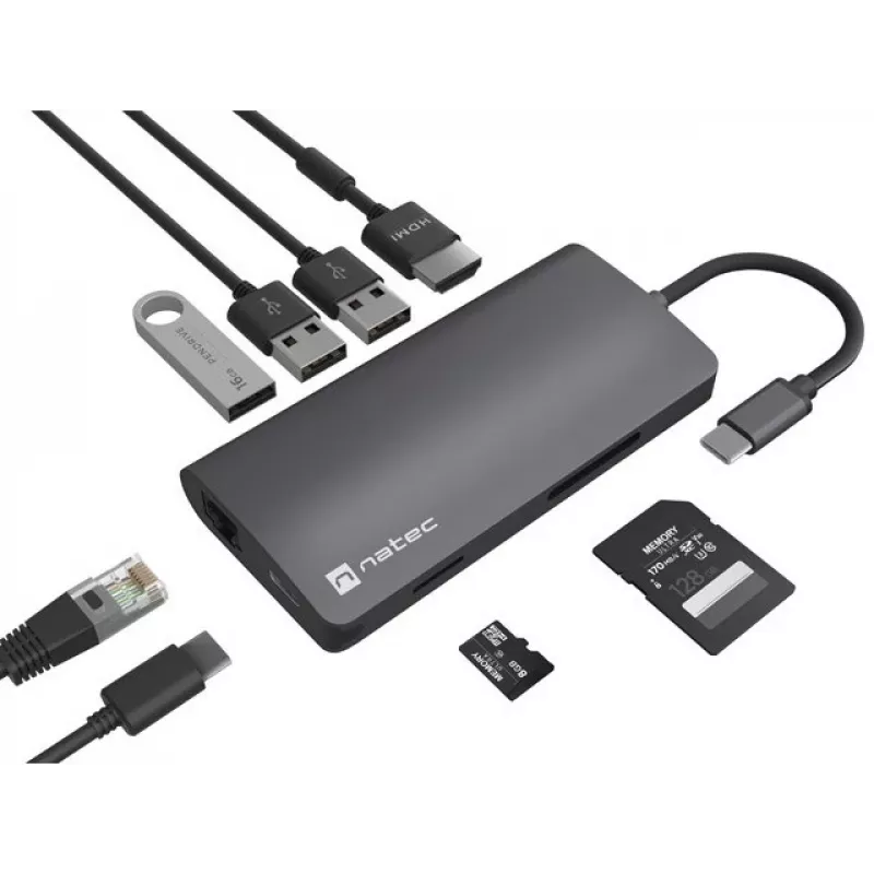 Dokavimo stotelė NATEC NMP-2162 USB 3.2 Gen 1 Type-C pilka laidinė