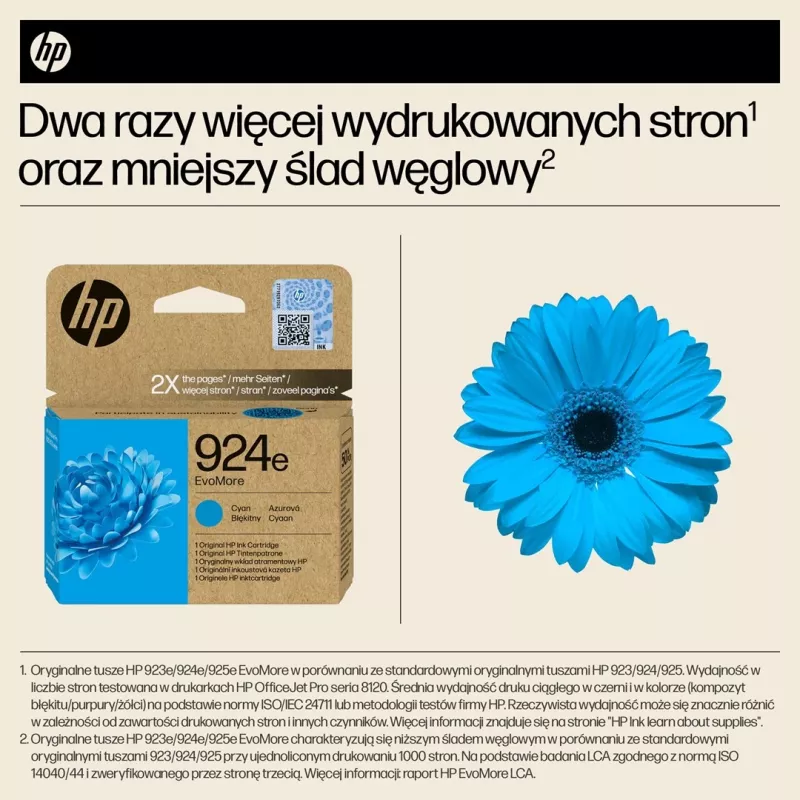 HP 924e EvoMore Original rašalo kasetė, didelės talpos, cianinė, 1 vnt., 800 puslapių