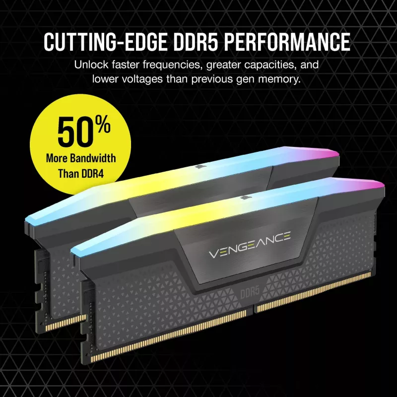 CORSAIR VENGEANCE RGB 32GB 2x16GB DDR5 6000MT/s DIMM Unbuffered 36-44-44-96 Std PMIC AMD EXPO Grey Heatspreader Black PCB 1.4V