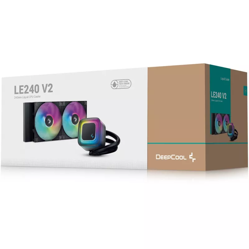 Vandens aušintuvas DeepCool LE240 V2 240mm, 2x120mm ventiliatoriai, hidraulinis guolis, AM5 palaikymas, 41 cm vamzdeliai, Juoda