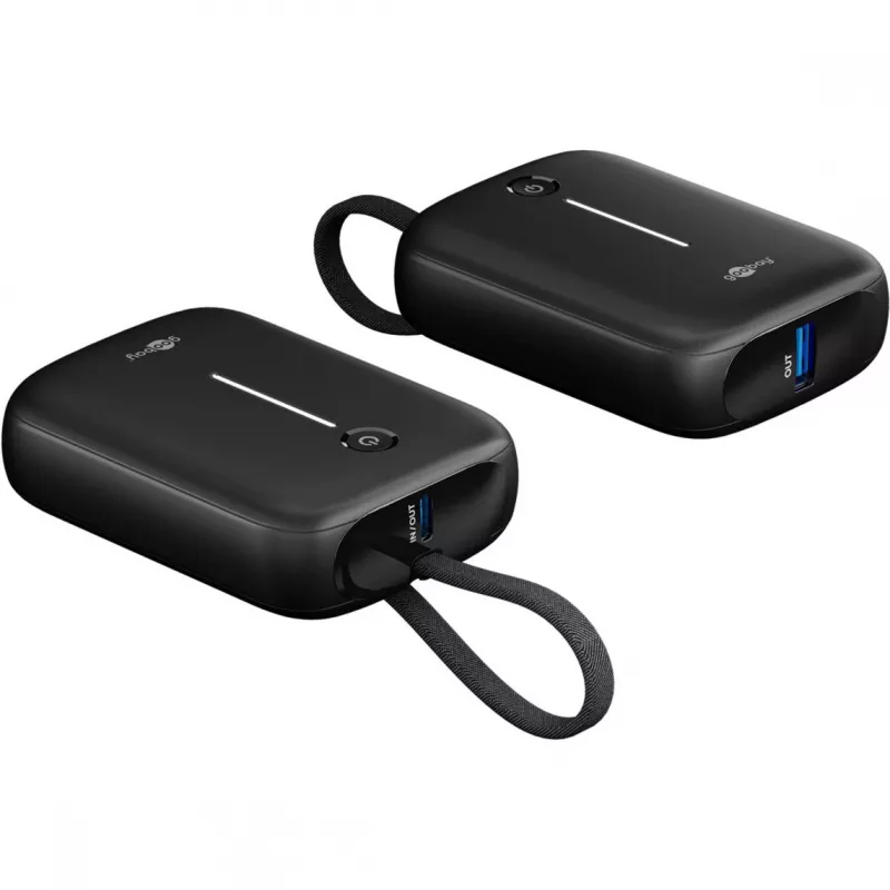 Nešiojamas powerbankas Goobay 10 000 mAh su integruotu USB-C laidu – 20W kompaktiškas kelioninis (76251)