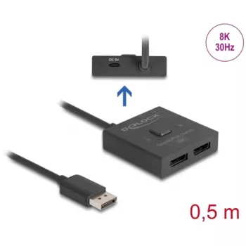Delock vaizdo skirstytuvas / jungiklis - 8K, dvipusis - 2 x DisplayPort - stalinis (18906)
