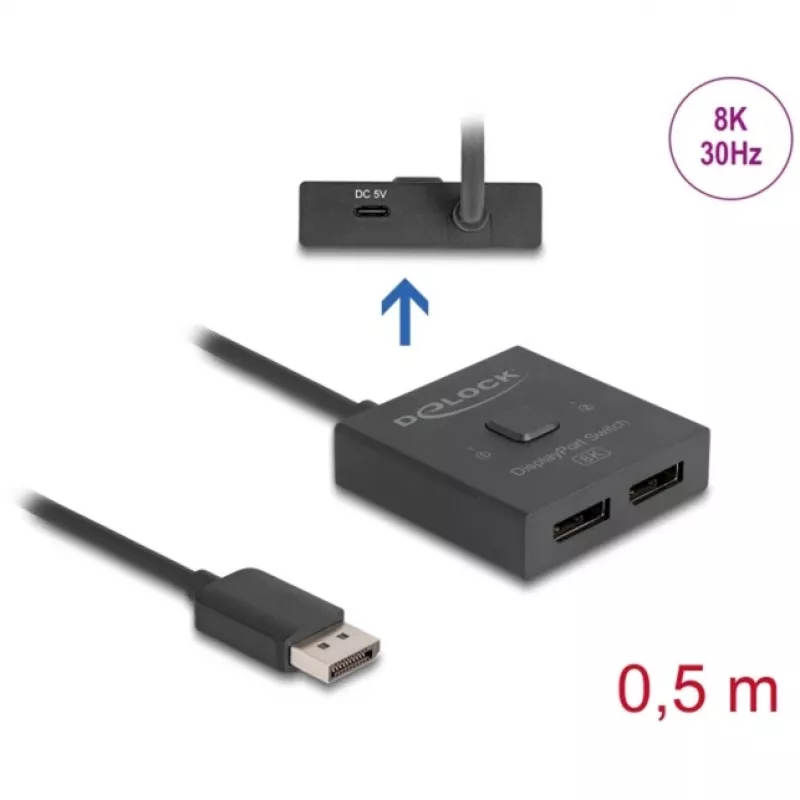 Delock vaizdo skirstytuvas / jungiklis - 8K, dvipusis - 2 x DisplayPort - stalinis (18906)