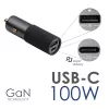 Akyga AK-CH-26 GaN automobilinis įkroviklis 12/24 V, 100 W, USB-C PD 3.0 + USB-A QC 3.0, pilkas
