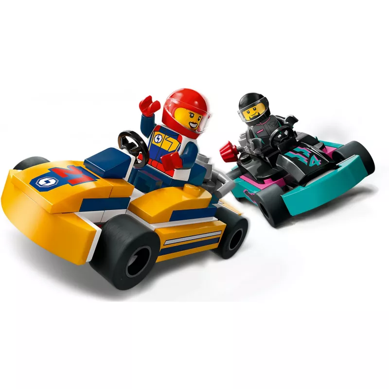 Konstruktorius LEGO 60400 City Lenktyniniai Kartai su lenktynininkais – žaidimo rinkinys su minifigūrėlėmis ir transporto priemonėmis