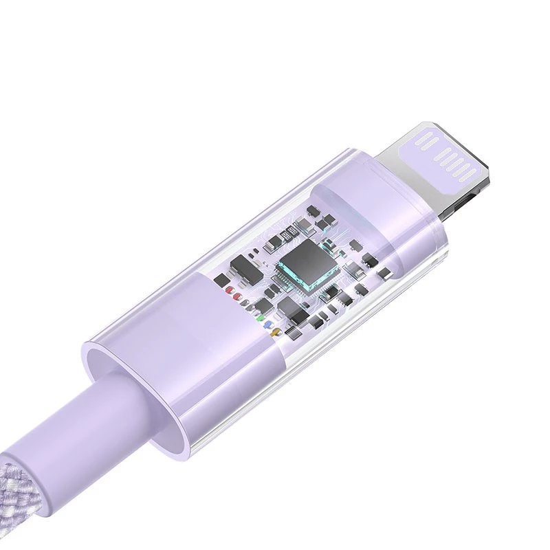 Greito įkrovimo USB-C – Lightning laidas Baseus Gem 1 m 20 W violetinis, nailono pynė, 7 kontaktų Lightning