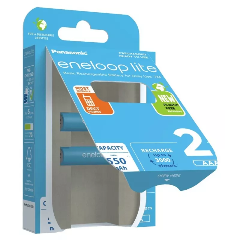 Įkraunamos baterijos PANASONIC ENELOOP LITE AAA 550 mAh 2 vnt. (BK-4LCCE/2CP)