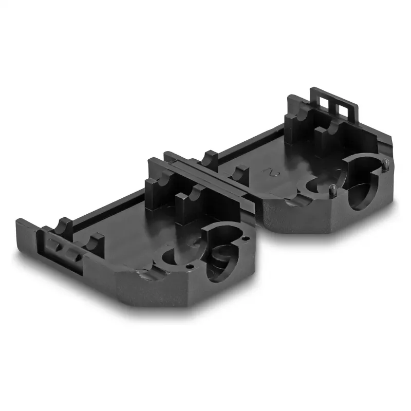 D-Sub korpusas DELOCK 9 kontaktų vyriškam/moteriškam jungtukui, plastikinis su kabelio įtempimo apsauga, 33,3×33,8×14,8 mm, juodas