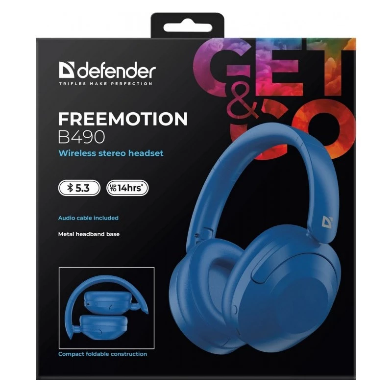 Belaidės ausinės Defender Fre Emotion B490 mėlynos, antausinės, Bluetooth, įmontuotas mikrofonas