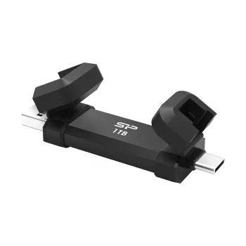 USB atmintukas Silicon Power DS72 1 TB, USB 3.2 Gen 2 Type-A / Type-C, aliuminio-gumos dėklas, juodas
