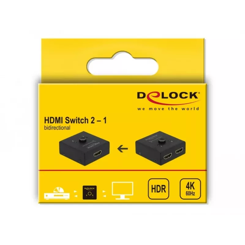 DeLock HDMI 2 į 1 dvipusis 4K 60 Hz kompaktiškas vaizdo/garso jungiklis - Mažmeninė dėžutė - 2 x HDMI - stalinis (64072)