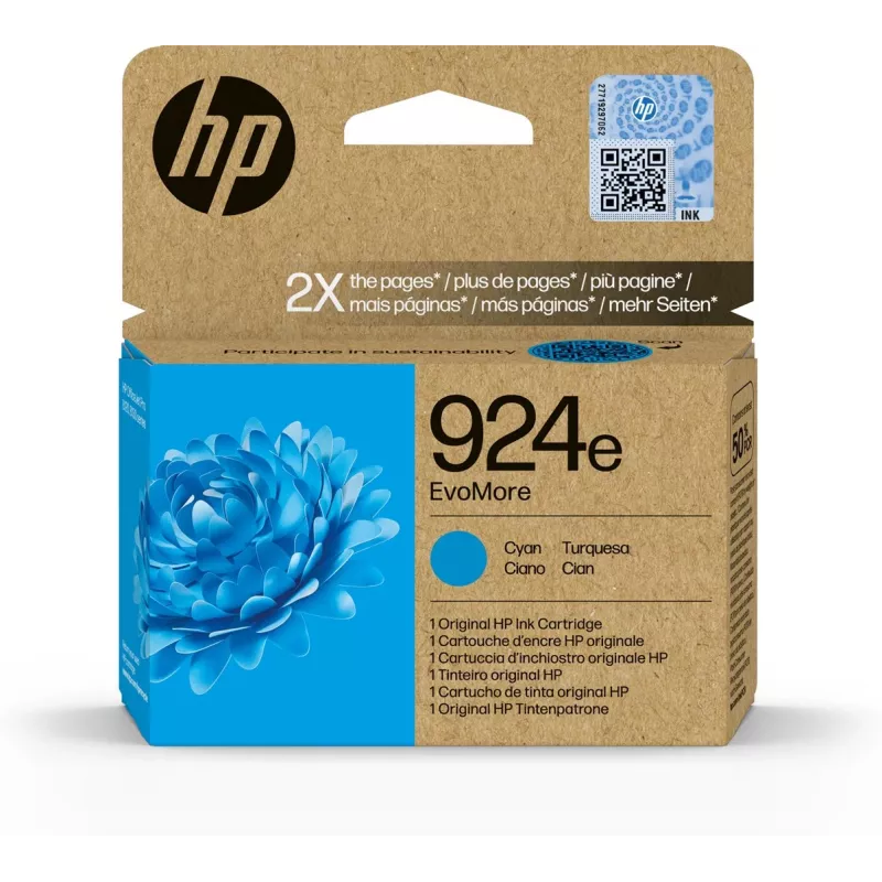 HP 924e EvoMore Original rašalo kasetė, didelės talpos, cianinė, 1 vnt., 800 puslapių