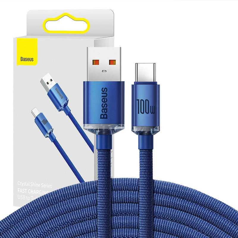 Baseus Crystal Shine laidas USB į USB-C, 100W, 2m (mėlynas)