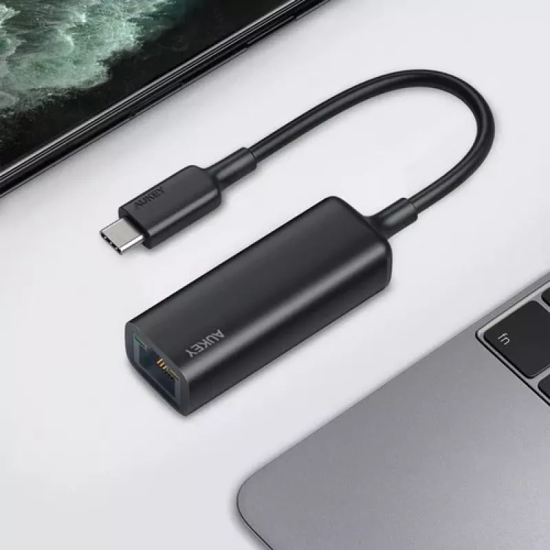 Ethernet adapterius Aukey CB-A30 USB-C į Gigabit RJ45 10/100/1000 Mbps, USB 3.0, aliuminis, LED indikatoriai