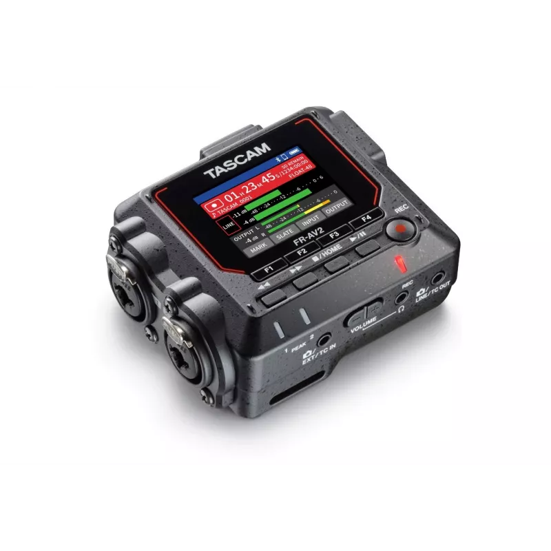 Nešiojamas garso įrašymo įrenginys Tascam FR2-AV — 2 takeliai, 2 XLR kombinuotos įvestys, USB-C sąsaja, 48–192 kHz, 24/32 bitai, microSD iki 512 GB