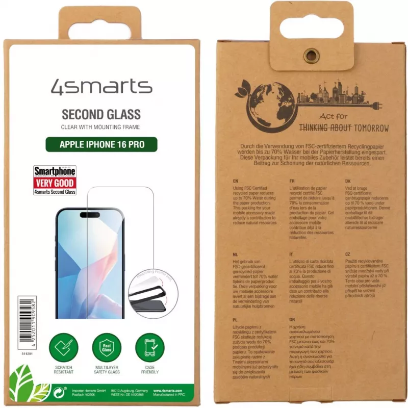 Apsauginis stiklas 4smarts 541201 iPhone 16 Pro grūdintas stiklas