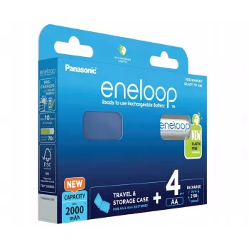 Įkraunamos baterijos PANASONIC ENELOOP AA 2000 mAh 4 vnt. + dėklas (BK-3MCDE/4CP+CASE)