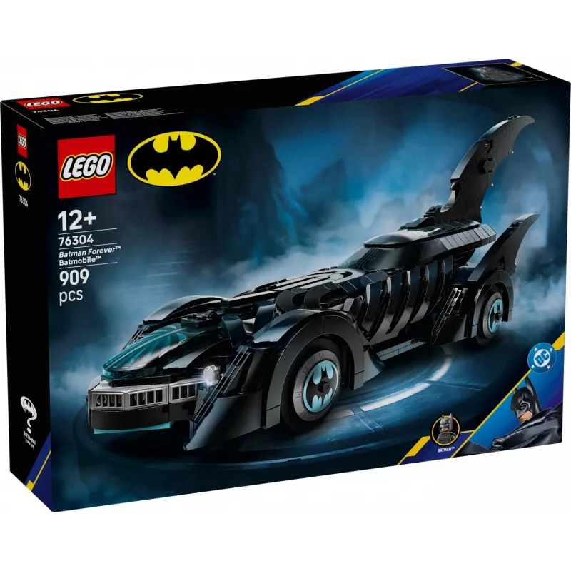 LEGO konstruktorius DC Super Heroes Betmobiliui iš filmo „Betmenas amžiams“ 76304 — 909 dalių, 1 minifigūrėlė, rekomenduojamas amžius 12+
