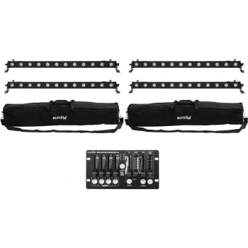 LED juostų rinkinys EUROLITE 4x LED BAR-12 QCL RGBW su 2 minkštais krepšiais ir valdikliu