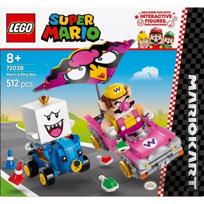 LEGO konstruktorius 72038 Super Mario Mario Kart Wario King Buu Huu – figūrėlės ir trasos elementai