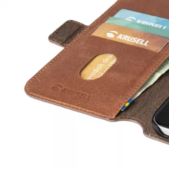 Krusell PhoneWallet Samsung Galaxy S21+ vintage cognac – odinis dėklas su pinigine