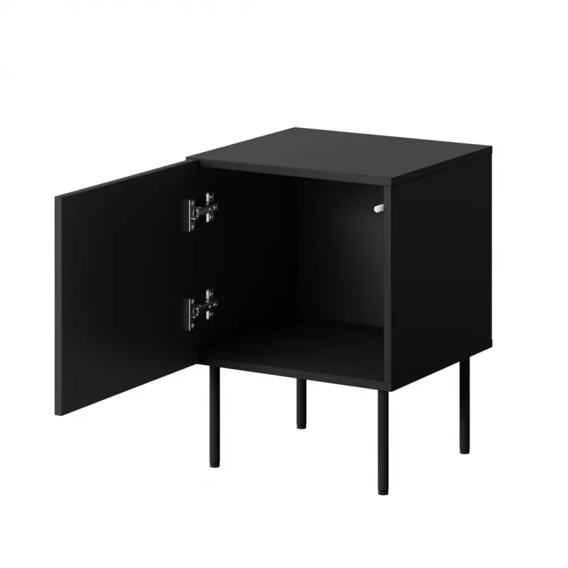 Naktinių stalelių komplektas 2 vnt. cama meble PALAZZO 44,5×40×59 cm juodos spalvos ir ąžuolo craft – 1 durelės, matinis laminatas, metalinės kojelės