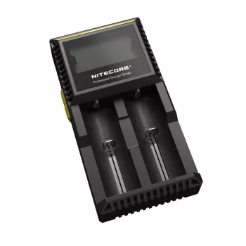 Nitecore D2 įkroviklis – 2 lizdai AA/AAA/AAAA/C baterijoms, 100–240V, 4,2V, juodas