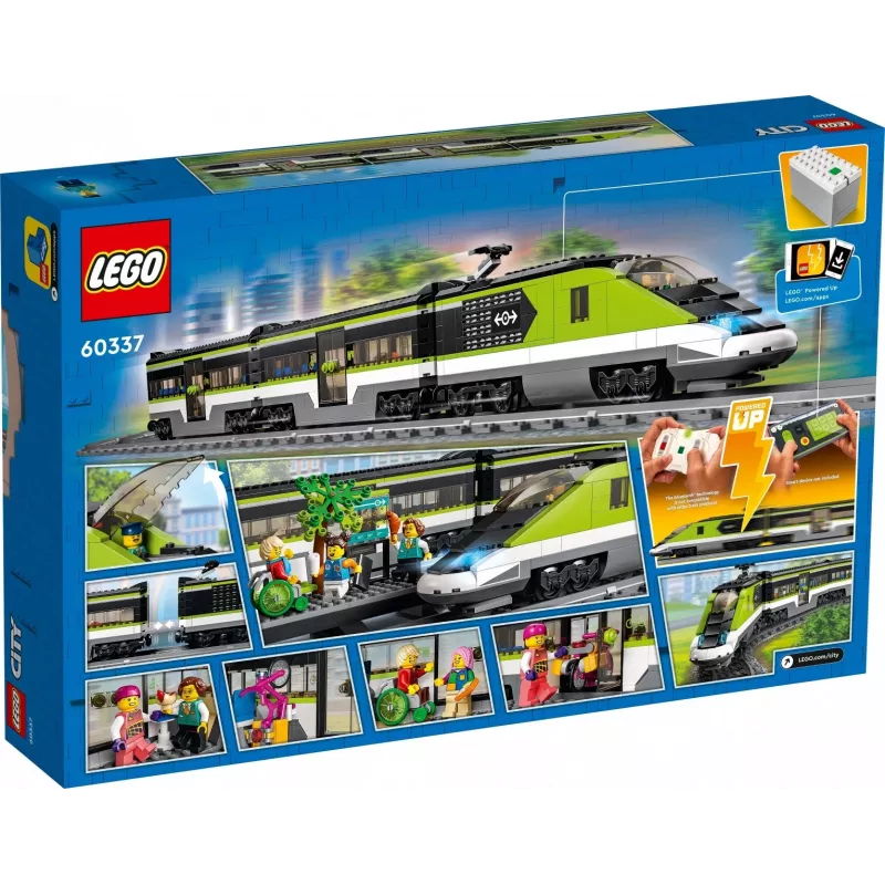 LEGO City 60337 Express keleivinis traukinys su nuotolinio valdymo pultu, žaislas vaikams, berniukams ir mergaitėms, su veikiančiais priekiniais žibintais, 2 vagonais ir 24 bėgių dalimis