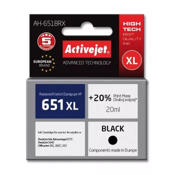 Activejet AH-651BRX rašalas (HP 651 C2P10AE pakaitalas; Premium; 20 ml; juoda)