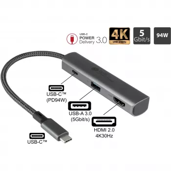 USB Type-C centrinis įrenginys Alcasa HUB-C002A 5000 Mbit/s HDMI USB 3.0