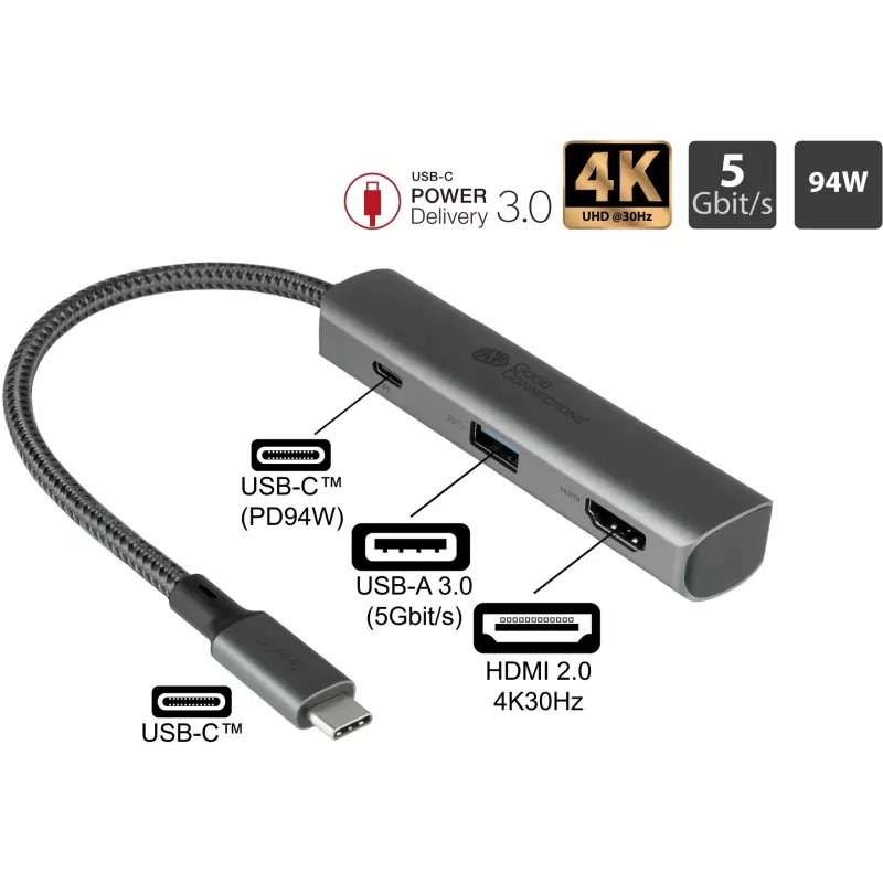 USB Type-C centrinis įrenginys Alcasa HUB-C002A 5000 Mbit/s HDMI USB 3.0
