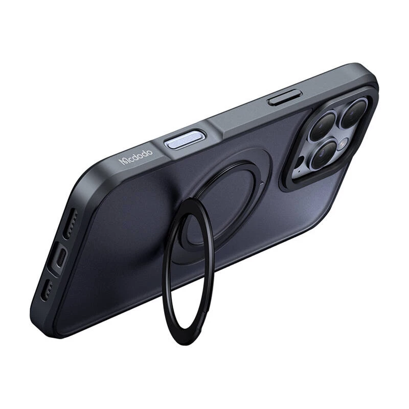 Apsauginis dėklas McDodo PC-4932 iPhone 16 Pro su integruotu stoveliu, juodas