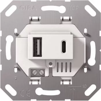 Gira USB maitinimo šaltinis 2f Typ A/C įdėklas baltas 234900