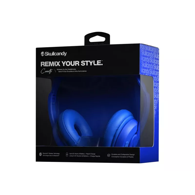 Skullcandy Cassette belaidės ausinės ant ausų, mėlynos
