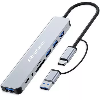QOLTEC USB-C centras 4x USB + SD/TF kortelių skaitytuvas modelis 53794