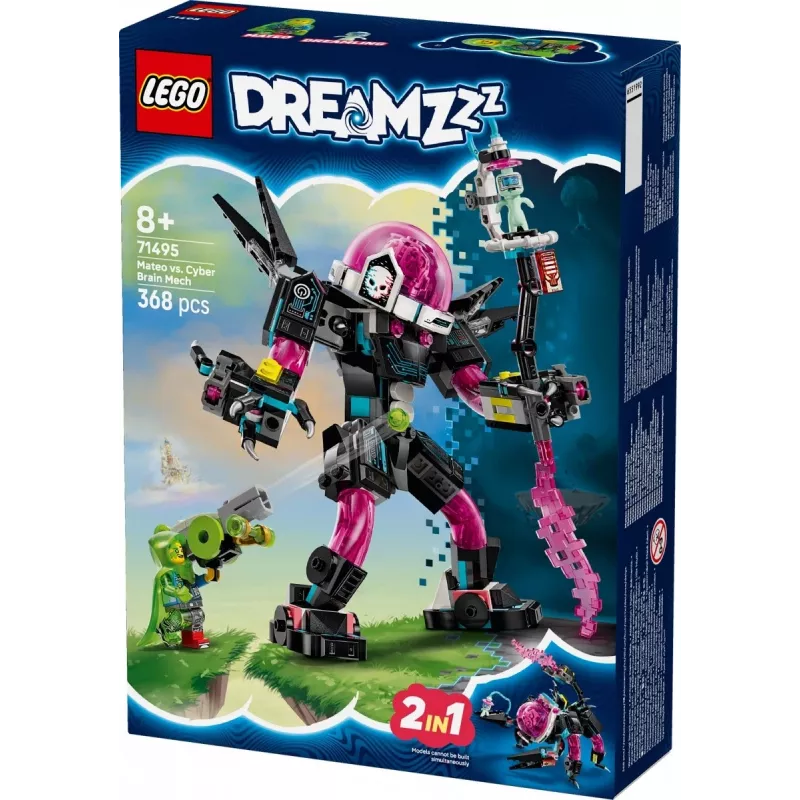 Konstruktorius LEGO 71495 Mateo prieš Cyberbrain Mech – žaidimų rinkinys su minifigūrėlėmis ir pastatomu mech