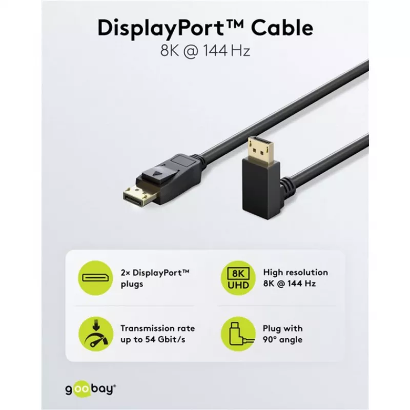 DisplayPort kabelis WENTRONIC 77058 — 54 Gbit/s, iki 8K, 144 Hz