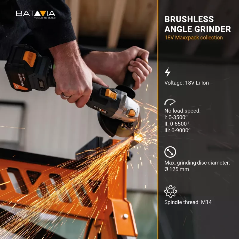 Batavia B.V. 18V belaidis šlifuoklis su bešepetėliu varikliu | 125 mm
