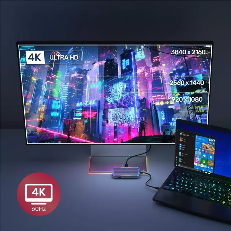 Unitek uHUB S7+ D1029A USB-C šakotuvas, USB 3.2 Gen 2 10 Gbps, HDMI 2.0, Gigabit RJ45, 3,5 mm garso lizdas, 100 W, pilkas